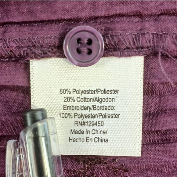 ❤️5/$15💚 St. John's Bay Dark Purple Button Up 3/4 Sleeve Crinkled Blouse EUC - Picture 5 of 5